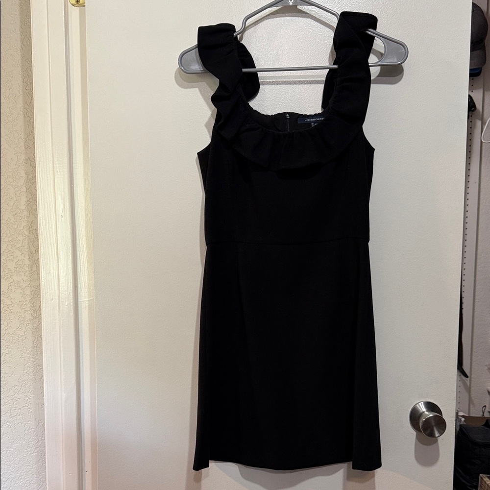 French Connection Black Ruffle Strap Mini Dress XS